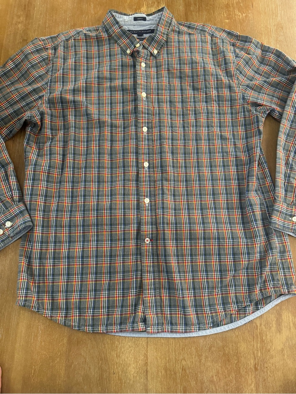 Tommy Hilfiger Gray and Orange Plaid Button-Down Shirt